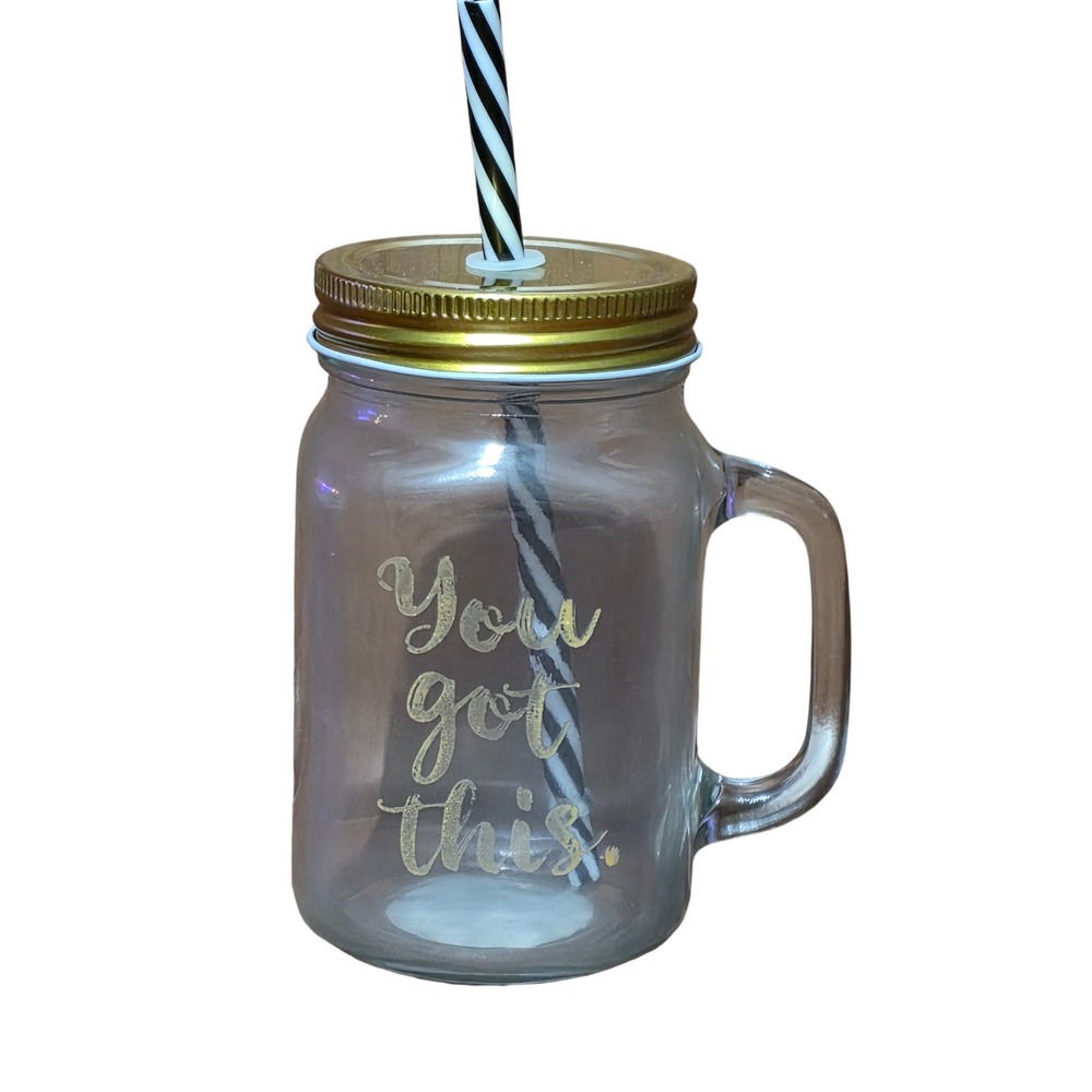 Orly Glass Mason Jar Mug Set of 2 with Straws 20oz You Got This Striped Multi - Picture 2 of 5